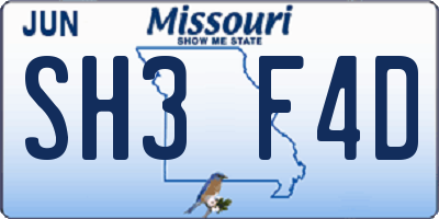 MO license plate SH3F4D