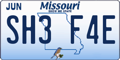 MO license plate SH3F4E