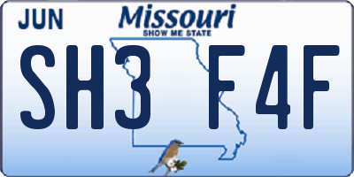 MO license plate SH3F4F