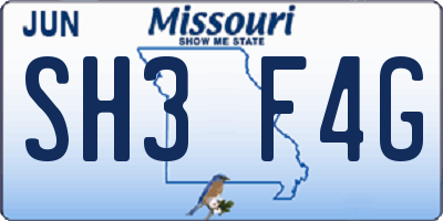 MO license plate SH3F4G