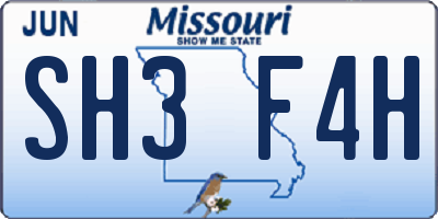MO license plate SH3F4H