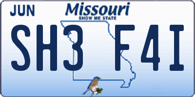 MO license plate SH3F4I