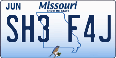 MO license plate SH3F4J