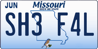 MO license plate SH3F4L
