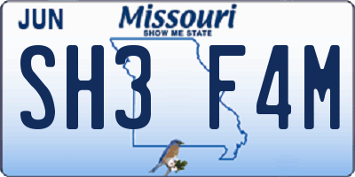 MO license plate SH3F4M