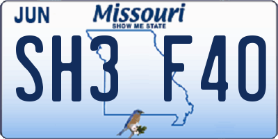 MO license plate SH3F4O