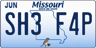 MO license plate SH3F4P