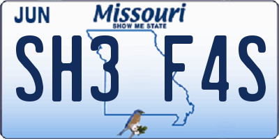 MO license plate SH3F4S