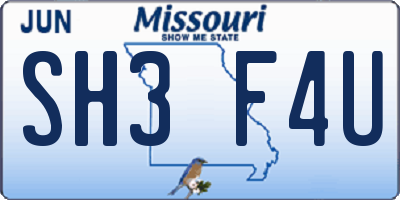 MO license plate SH3F4U