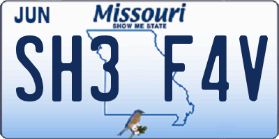 MO license plate SH3F4V