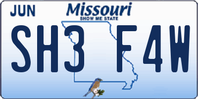 MO license plate SH3F4W