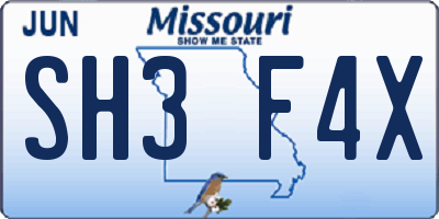 MO license plate SH3F4X
