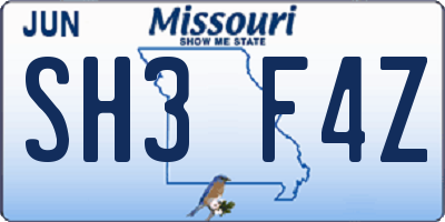 MO license plate SH3F4Z