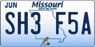MO license plate SH3F5A