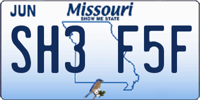 MO license plate SH3F5F