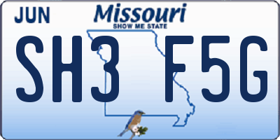 MO license plate SH3F5G