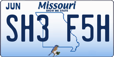 MO license plate SH3F5H