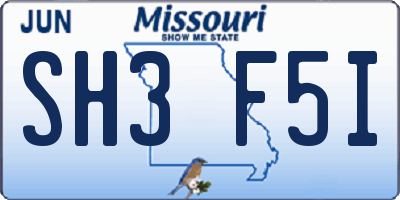 MO license plate SH3F5I