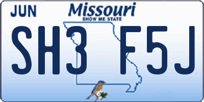 MO license plate SH3F5J
