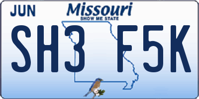 MO license plate SH3F5K