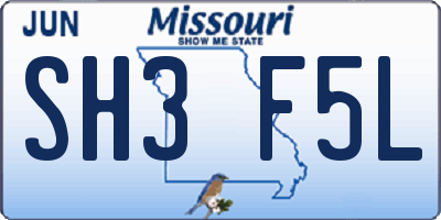 MO license plate SH3F5L