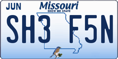 MO license plate SH3F5N