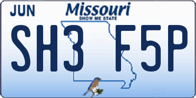 MO license plate SH3F5P