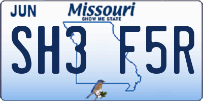 MO license plate SH3F5R