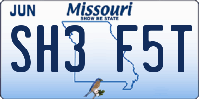 MO license plate SH3F5T
