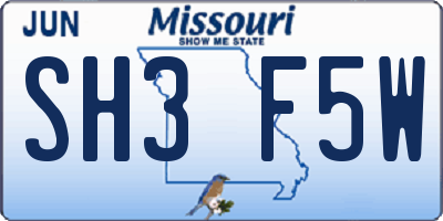 MO license plate SH3F5W