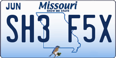 MO license plate SH3F5X