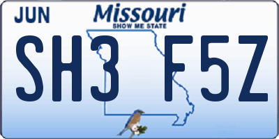 MO license plate SH3F5Z