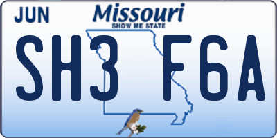 MO license plate SH3F6A