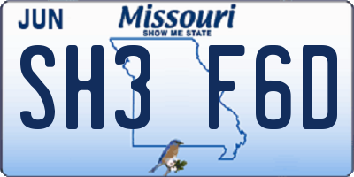 MO license plate SH3F6D