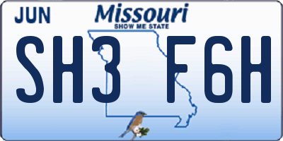 MO license plate SH3F6H