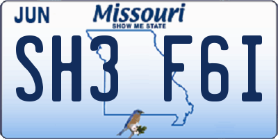MO license plate SH3F6I