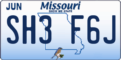 MO license plate SH3F6J