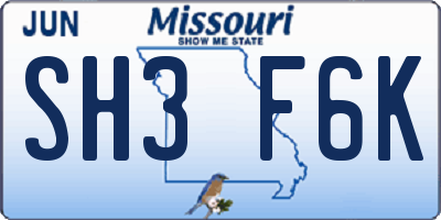 MO license plate SH3F6K