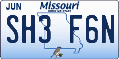 MO license plate SH3F6N