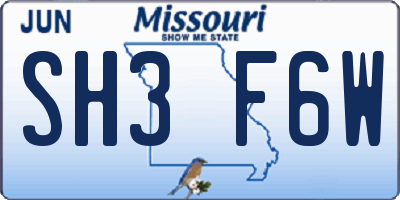MO license plate SH3F6W