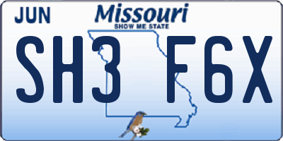 MO license plate SH3F6X