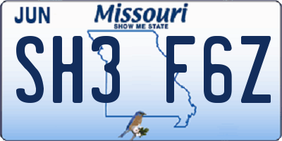 MO license plate SH3F6Z