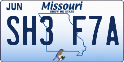 MO license plate SH3F7A