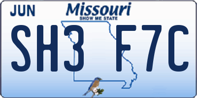 MO license plate SH3F7C