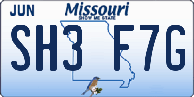 MO license plate SH3F7G