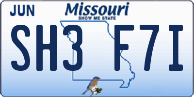 MO license plate SH3F7I