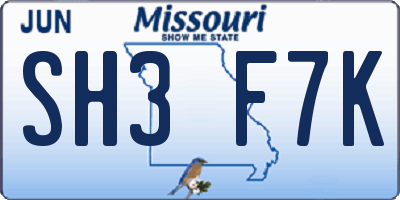 MO license plate SH3F7K