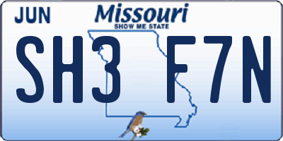MO license plate SH3F7N