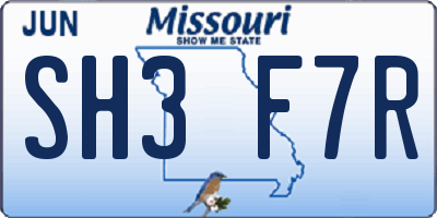 MO license plate SH3F7R