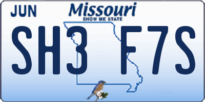 MO license plate SH3F7S
